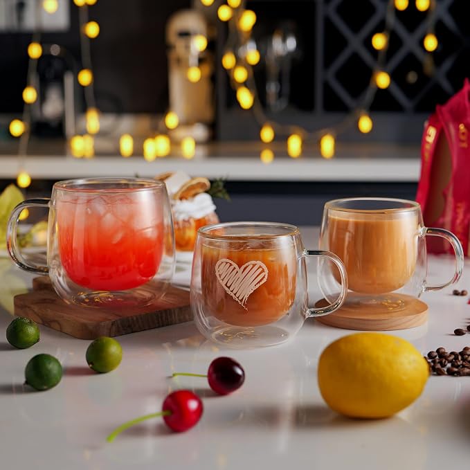 CNGLASS 12oz Double Walled Glass Coffee Mugs, Glass Espresso Mugs