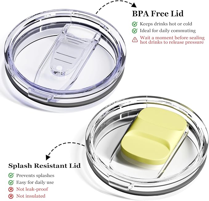 12oz Insulated Coffee Mug with Lid – Includes Two Lids, Stainless Steel Coffee