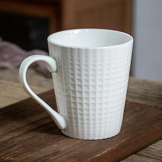 ONIGIRI Coffee Mugs Set of 4, Elegant Embossed Ceramic Coffee Cups, 300ml/10oz