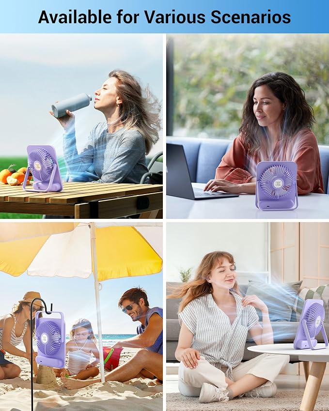 WHATOOK Small Desk Fan Personal Fans: 5000mah 25 Hours Battery Office Quiet