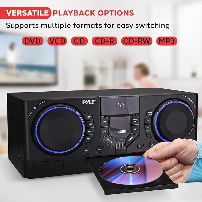 Pyle CD Stereo System with Bluetooth, MP3/DVD/CD Playback, Dual USB Recording