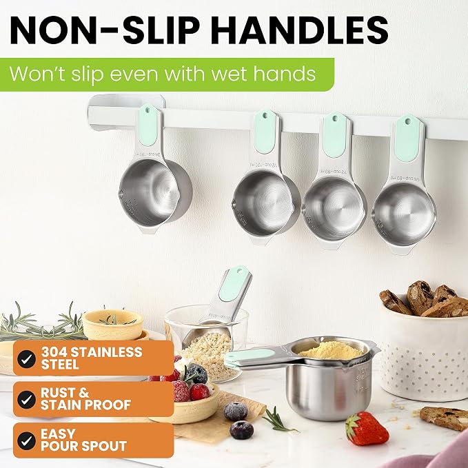 Spring Chef Magnetic Stainless Steel Measuring Cups Set of 7 Patented, Mint |