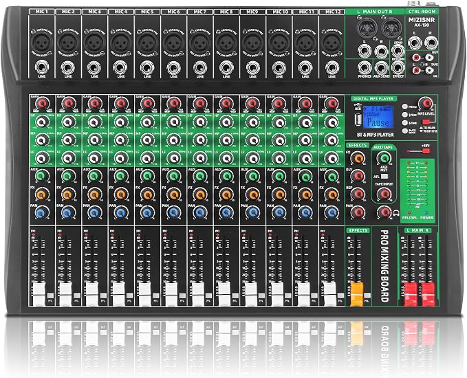 12 Channel Audio Mixer, Professional DJ Mixer Board Sound Music Mixing Console
