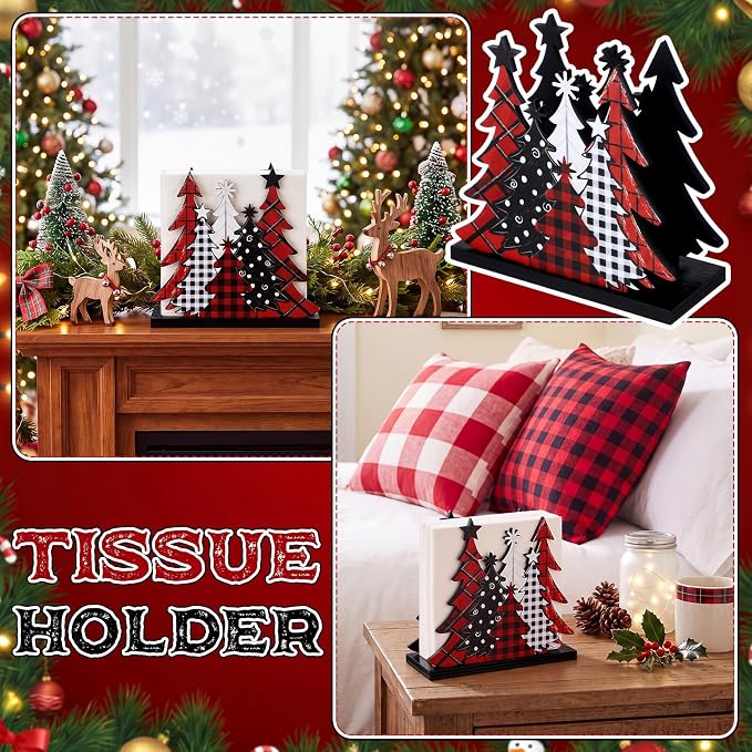 Buffalo Check Christmas Tree Napkin Holder