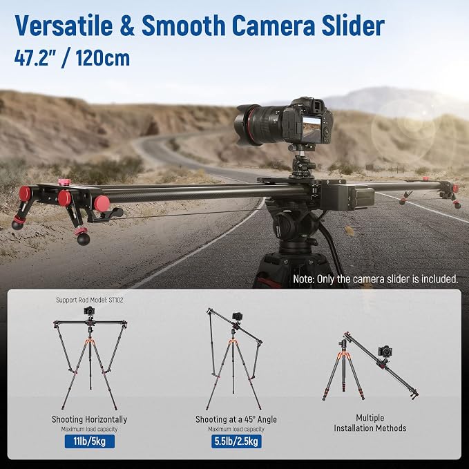 NEEWER 47.2”/120cm Motorized Camera Slider, App Wireless Control Carbon Fiber