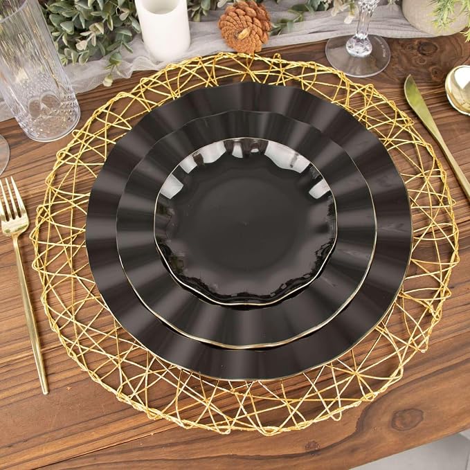Efavormart 10 Pack | Black 6" Round Plastic Dessert Salad Plates, Disposable