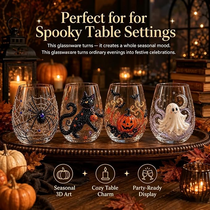3D Halloween Artisan Glassware Collection, Halloween Artisan Glass Cups |