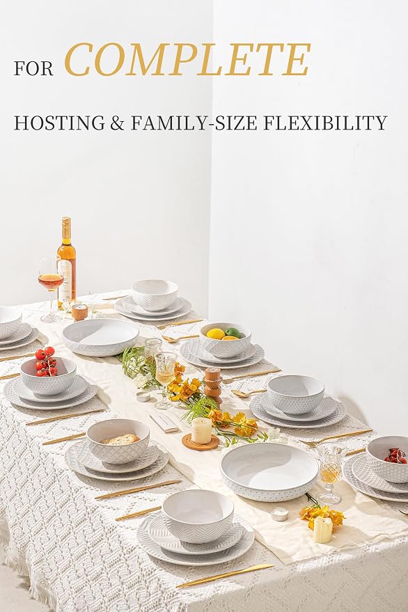 FOBENTA 32-Piece Luxury Dinnerware Set, Complete Plates and Bowls Set