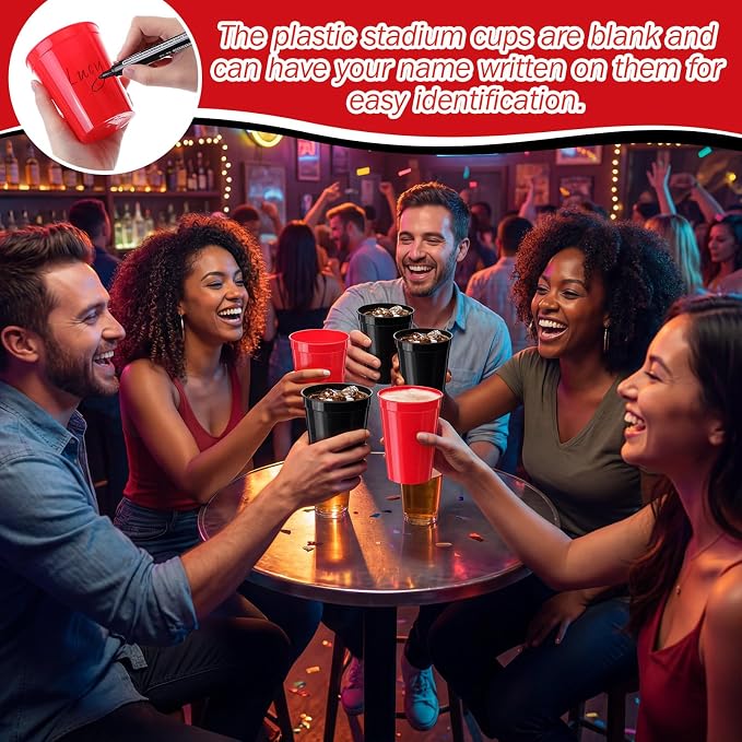 Yungyan 50 Pack 16 oz Stadium Cups Reusable Plastic Cups Blank Drink Stadium