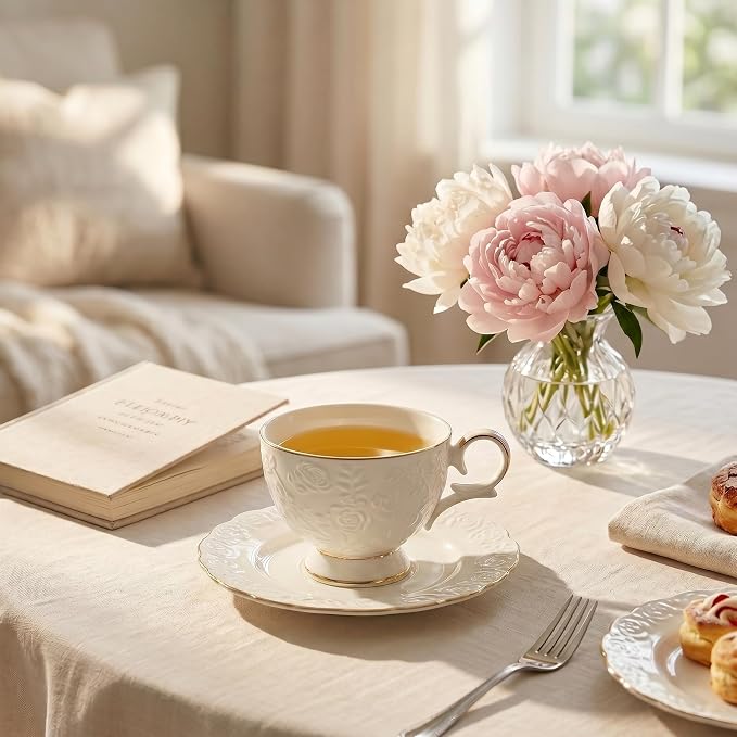 Tea Cup and Saucer Set for 1, 6.8 Oz | Coffee Cup