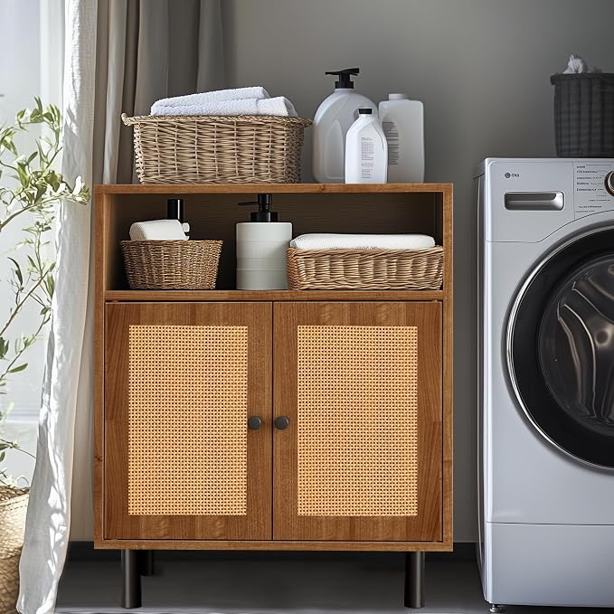 Rattan Storage Cabinet, Boho Accent Cabinet