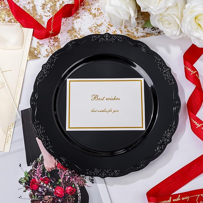 DaYammi 36PCS Black Plastic Plates, Heavy Duty Black Disposable Plates Premium