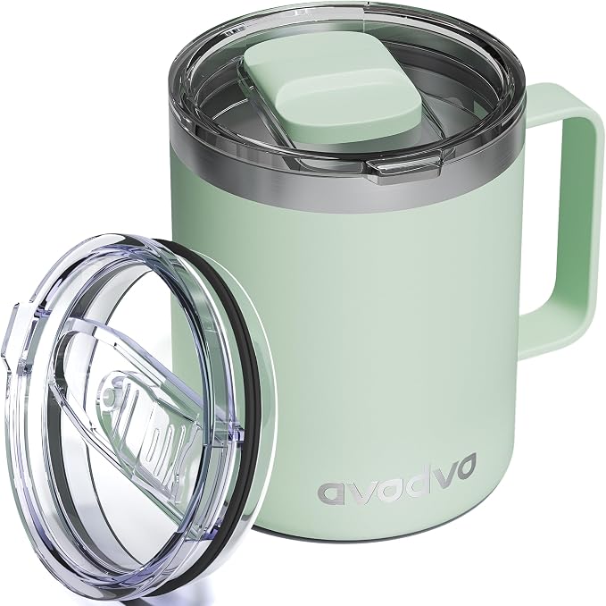 12oz Insulated Coffee Mug with Lid – Includes Two Lids, Stainless Steel Coffee
