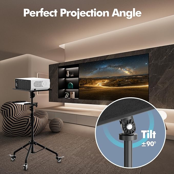 Projector Tripod Stand with Wheels, Portable Laptop Floor Support with Mouse