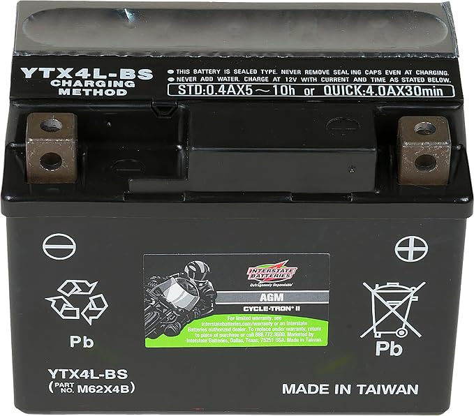 Interstate Batteries YTX4L-BS 12V 3Ah Powersports Battery 50CCA AGM