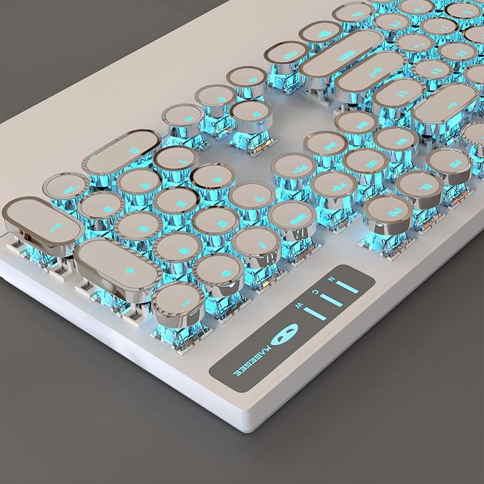MageGee Typewriter Mechanical Gaming Keyboard, Retro Punk White Round Keycaps