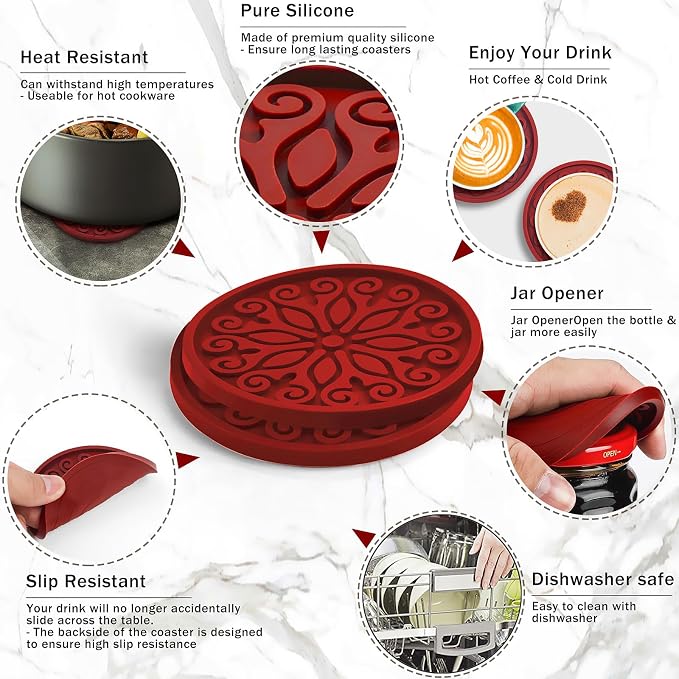 Silicone Coasters for Drinks, Resistant Reusable Drink Coasters-Great Gift for