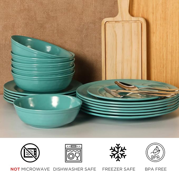 TP 18-Piece Dinnerware Set, Melamine Dishes Set