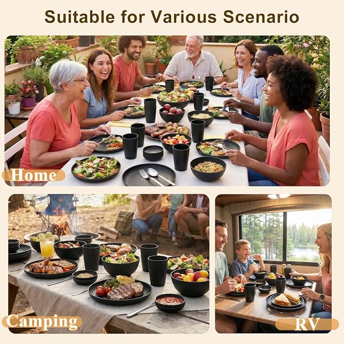 Plates and Bowls Sets for 8, Wheat Straw Dinnerware Sets 40 Piece, Unbreakable