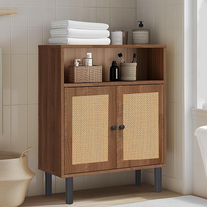 Rattan Storage Cabinet, Boho Accent Cabinet