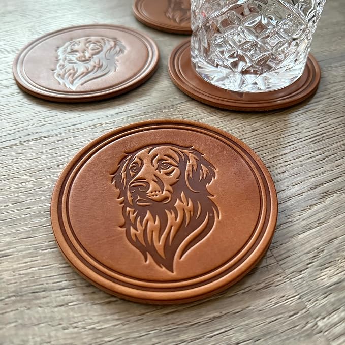 Dog Breed Leather Coasters – Premium Full Grain Table Protectors