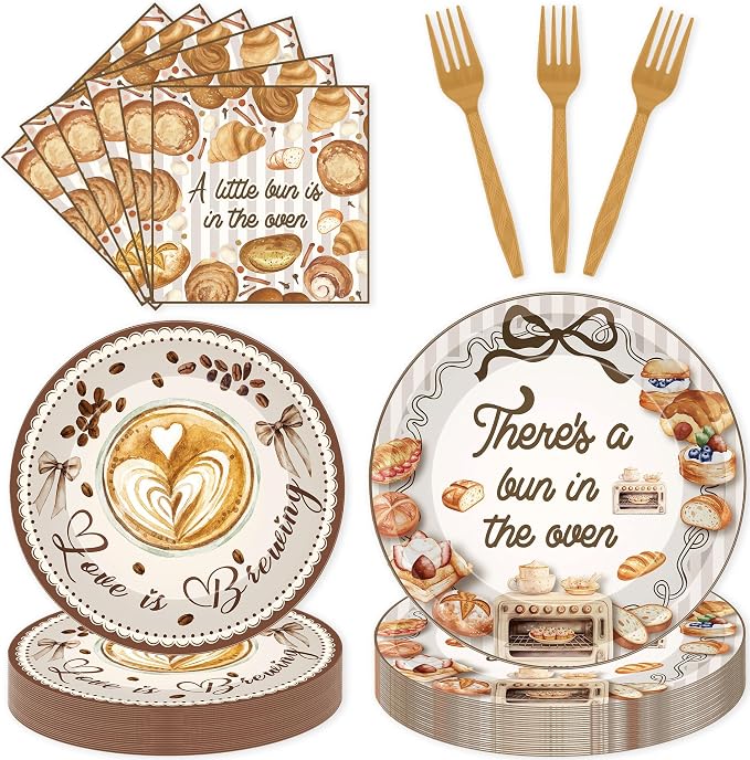 96 Pcs Bun in the Oven Baby Shower Decorations, Bakery Theme Plates Napkins