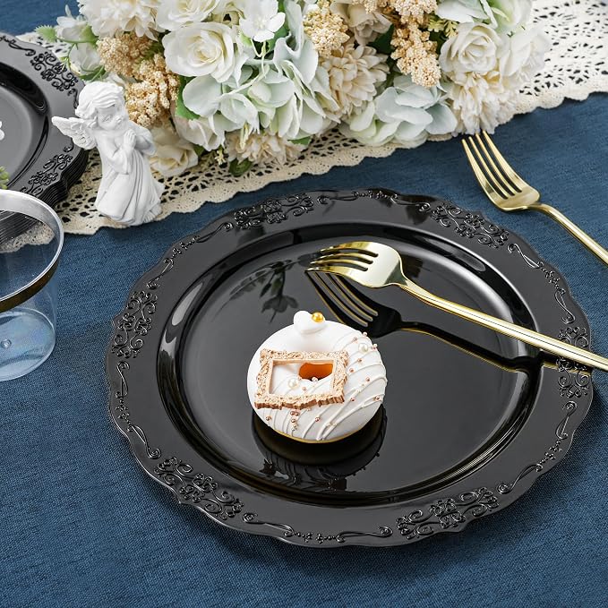 100 Pcs Black Plastic Plates for Party 10.25" Dinner Disposable Plates | 100