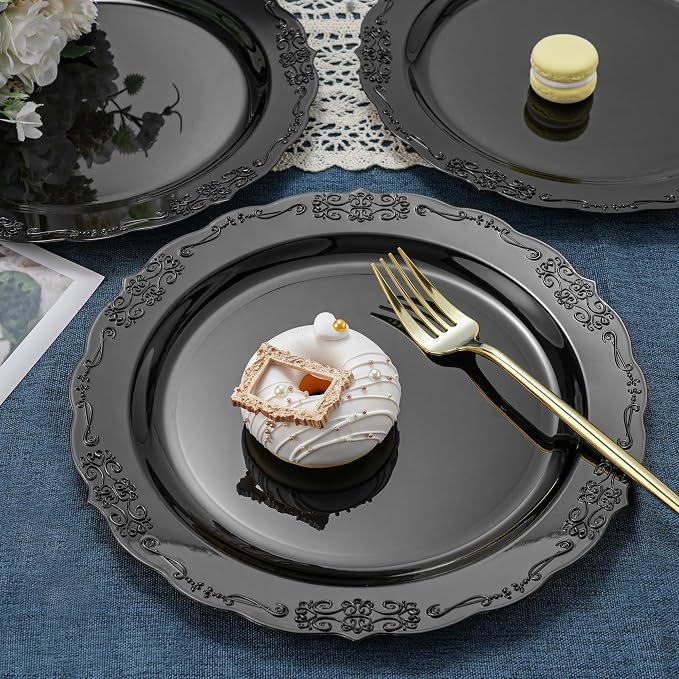 100 Pcs Black Plastic Plates for Party 10.25" Dinner Disposable Plates | 100
