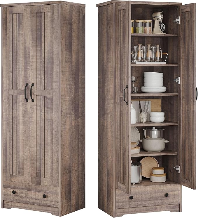 70" Tall Storage Cabinets, Large Wood Storage Pantry Cabinet