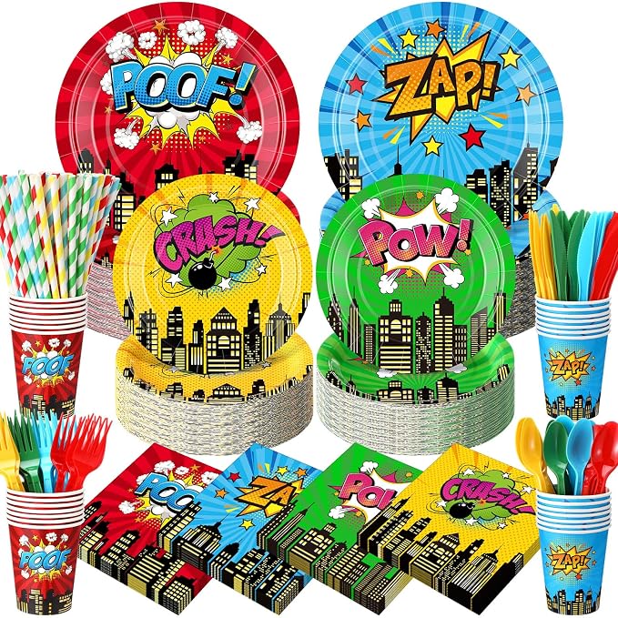 450 Pcs Hero Theme Tableware Set Decorations, Hero Action Themed Disposable