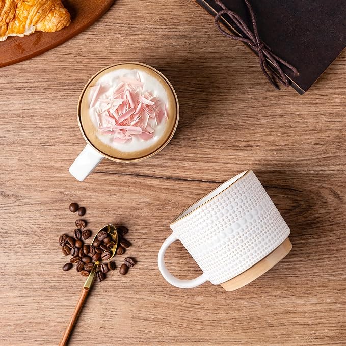 GBhome 12 oz Coffee Mugs Set of 4, Stackable Ceramic Coffee Cups Set | Modern