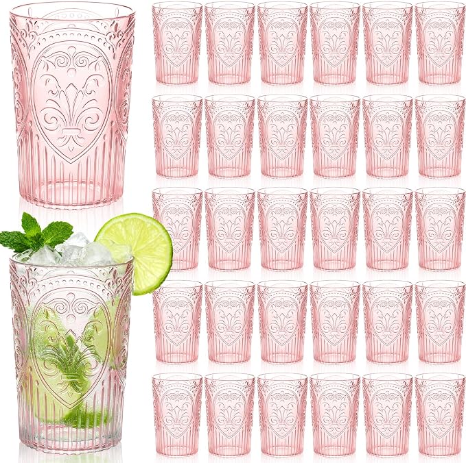 48 Pcs 16 oz Plastic Vintage Drinking Glasses Stemless Ribbed Highball Glasses