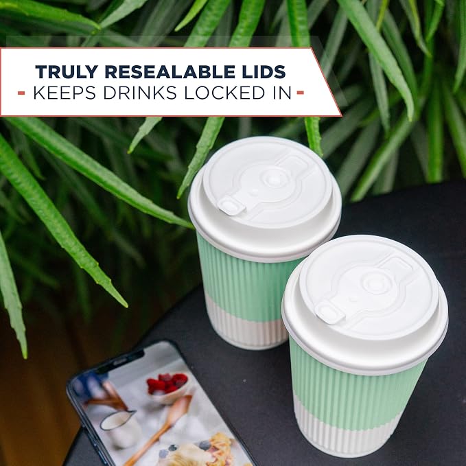 Disposable Coffee Cups With Lids - 12 oz Paper To Go Coffee Cups With