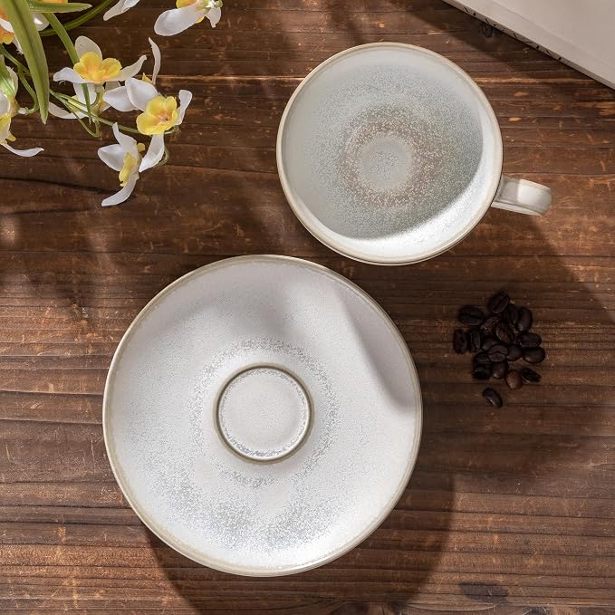 Porcelain Coffee Cup with Saucer, 10 oz Vintage Design Ceramic Latte Art