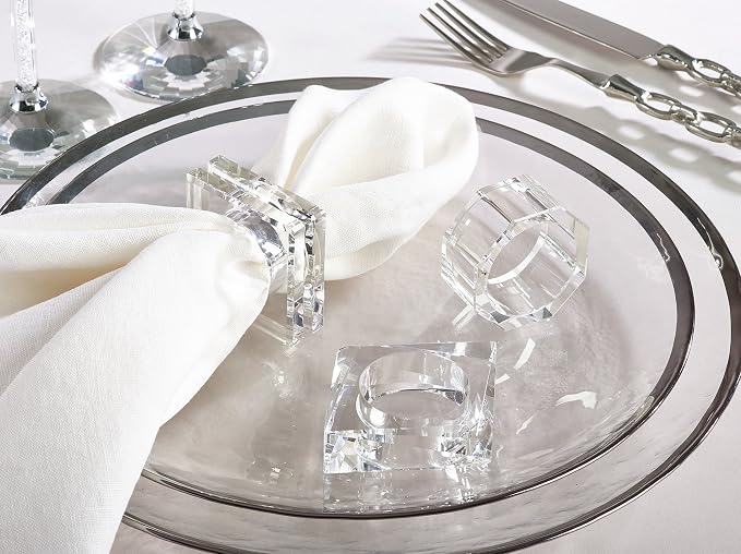 SARO LIFESTYLE Octagonal Crystal Glass Napkin Ring