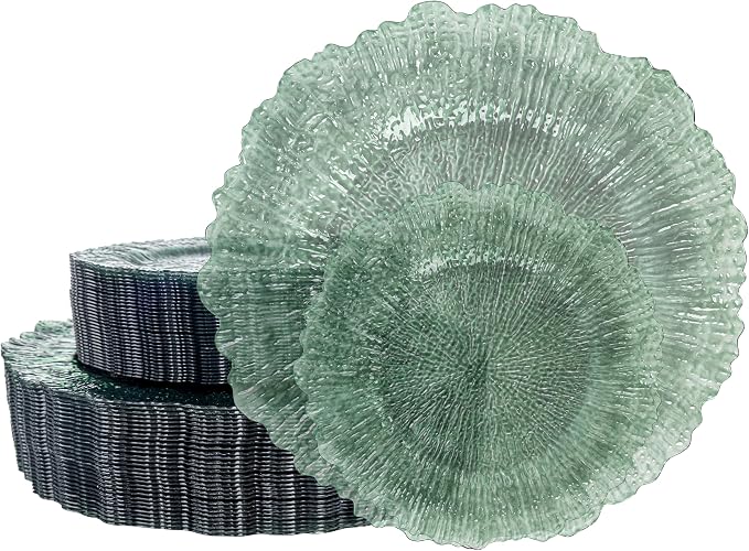 U-QE 60PCS Clear Green Plastic Plates