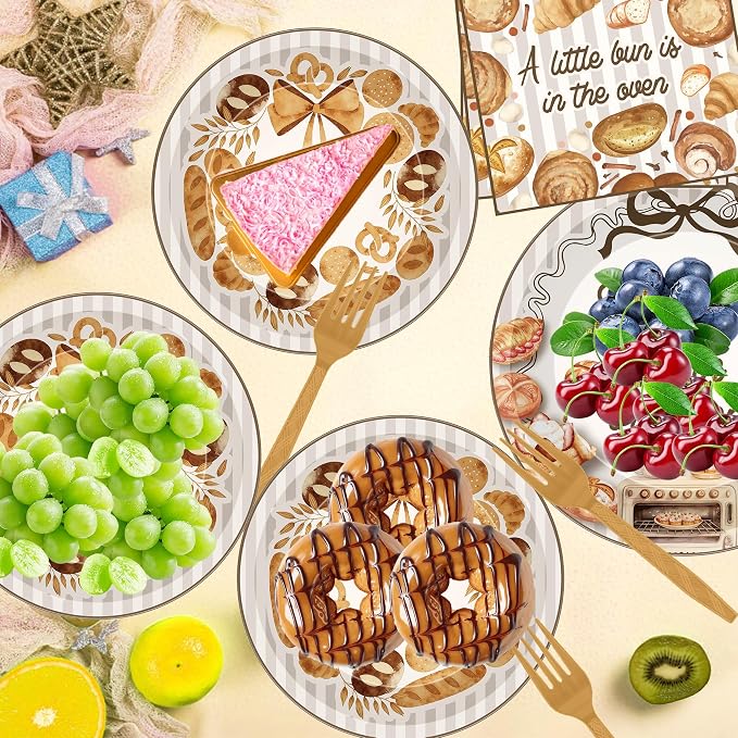 96 Pcs Bun in the Oven Baby Shower Decorations, Bakery Theme Plates Napkins