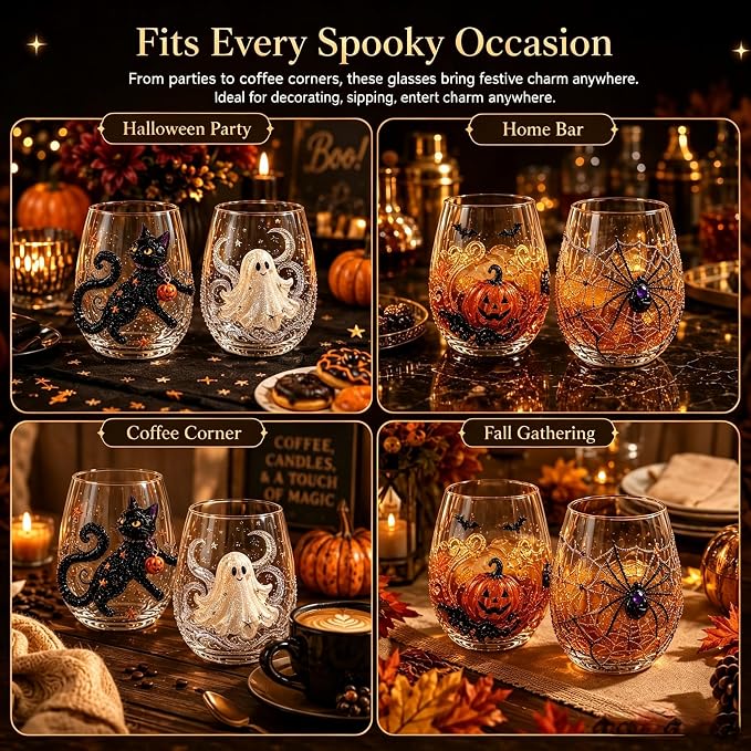 3D Halloween Artisan Glassware Collection, Halloween Artisan Glass Cups |