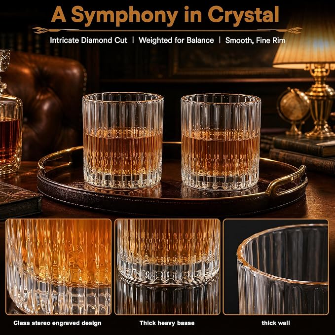10oz Ribbed Glass Cups Set of 6, Vintage Glass Tumblers