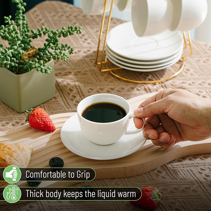 BTaT- Cappuccino Cups with Saucers 7 oz, Au Lait, Flat White, Dishwasher