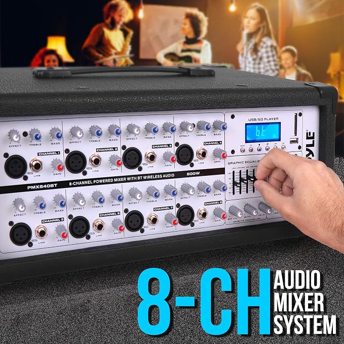 Pyle 800W Bluetooth Stage Powered Mixer