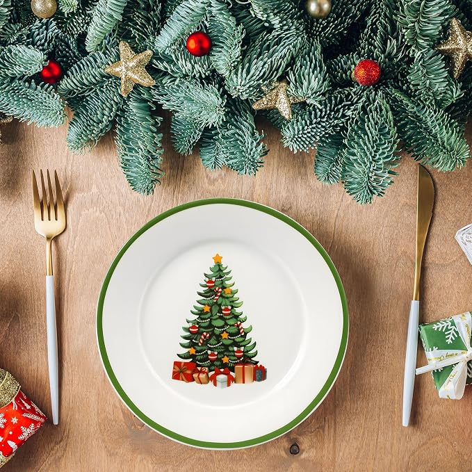 Honeydak 6 Pcs 6 Inch Christmas Plates Ceramic Xmas Tree Decorations Porcelain