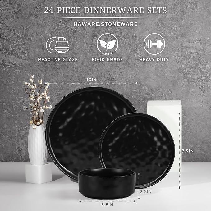 HaWare Dinnerware Sets, 24-Piece Stoneware Dish Set