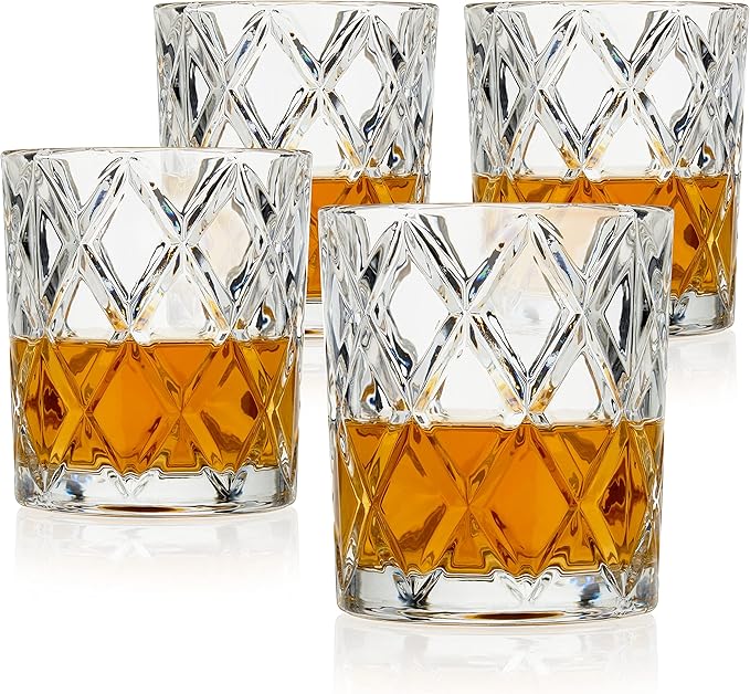 True Diamond Crystal Scotch Bourbon Whiskey Glasses, Old Fashioned Glasses