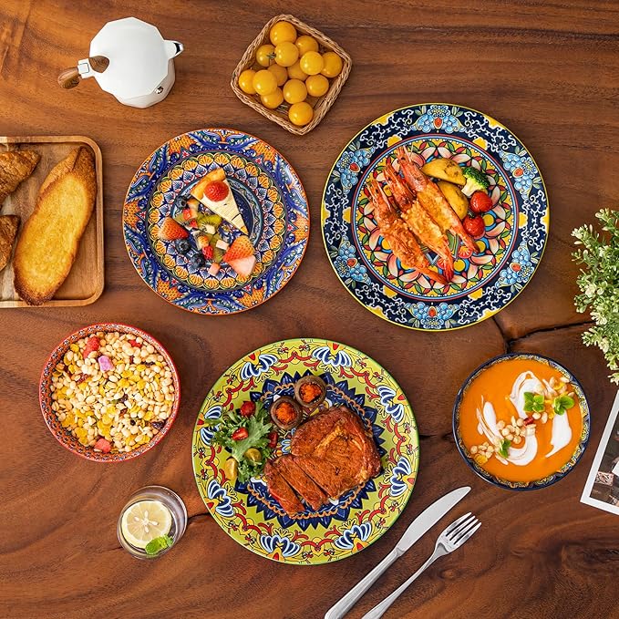 vancasso 18 Pieces Plates and Bowls Set, Bohemian Style Dinnerware Sets Service