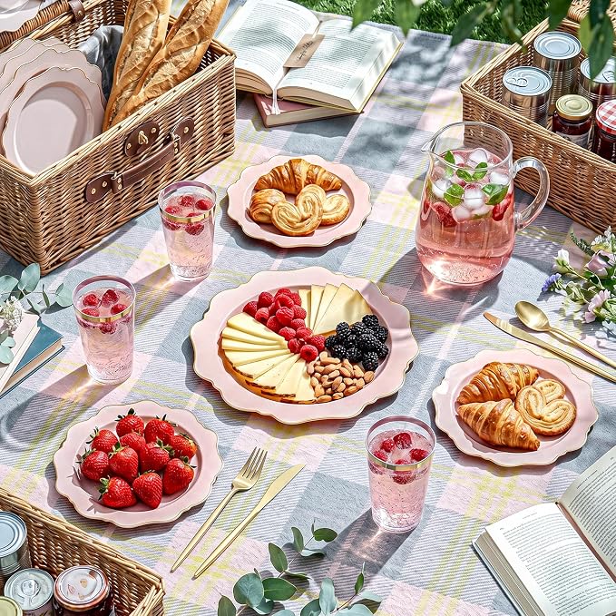 175Pcs Pink Plastic Plates