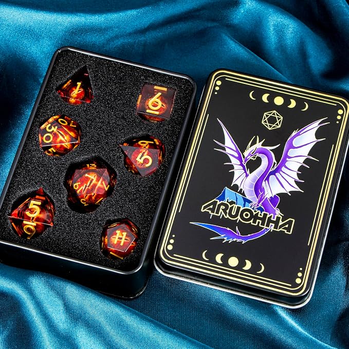 ARUOHHA DND Resin Dice Gazes Eye Dice Liquid Core Flaming RPG Sharp Edged Dice