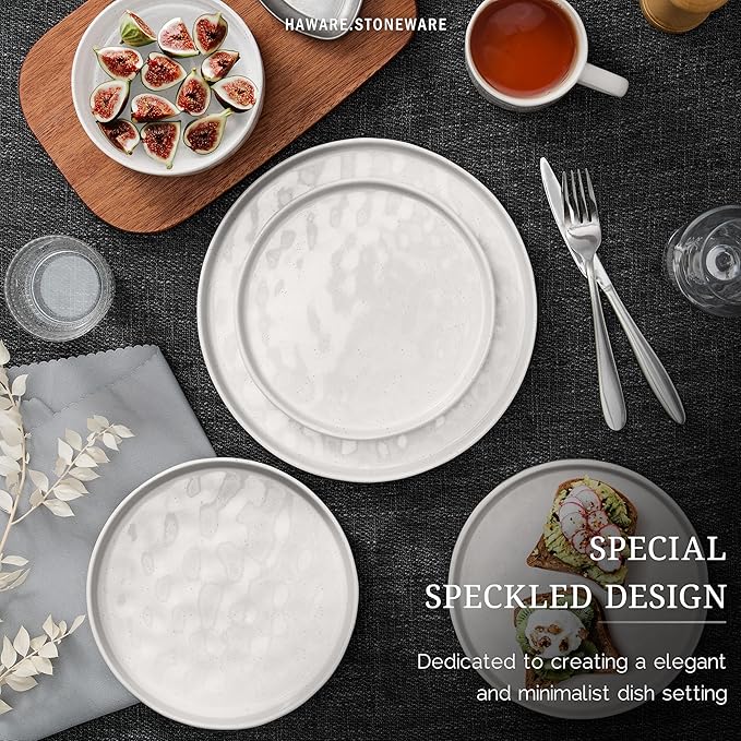 HaWare Dinnerware Sets, 24-Piece Plates and Bowls Set, Speckled White |