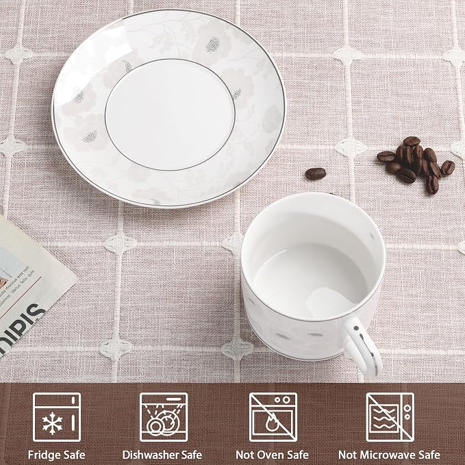 fanquare 7 Ounces Bone China Teacup and Saucer Set