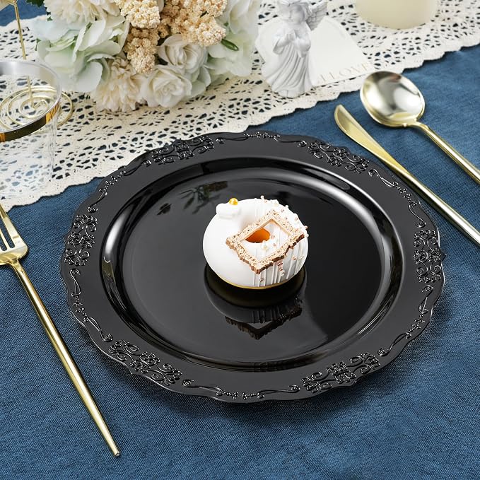 100 Pcs Black Plastic Plates for Party 10.25" Dinner Disposable Plates | 100